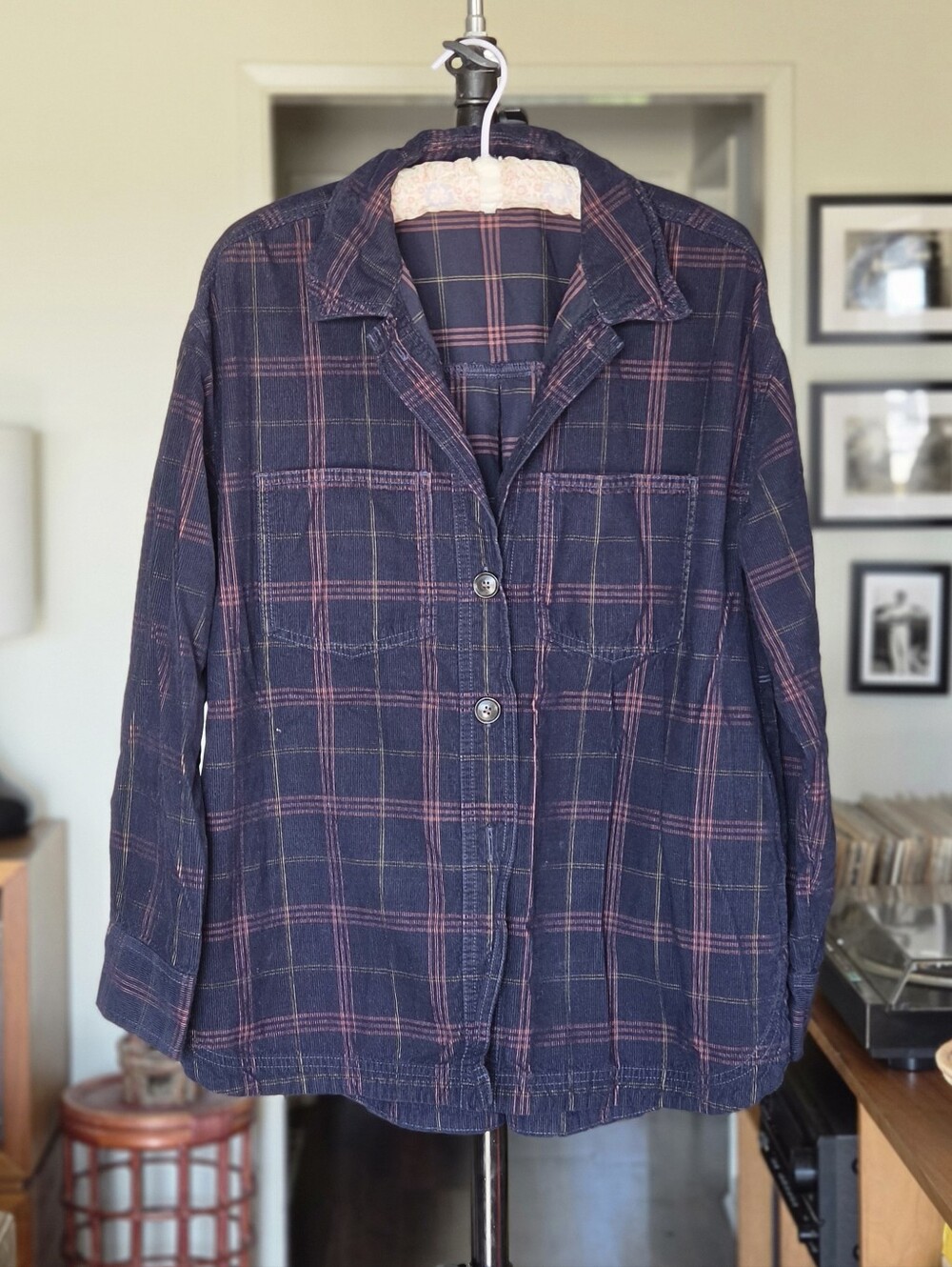 Madewell Navy Plaid Button-Front Corduroy Shirt Jacket